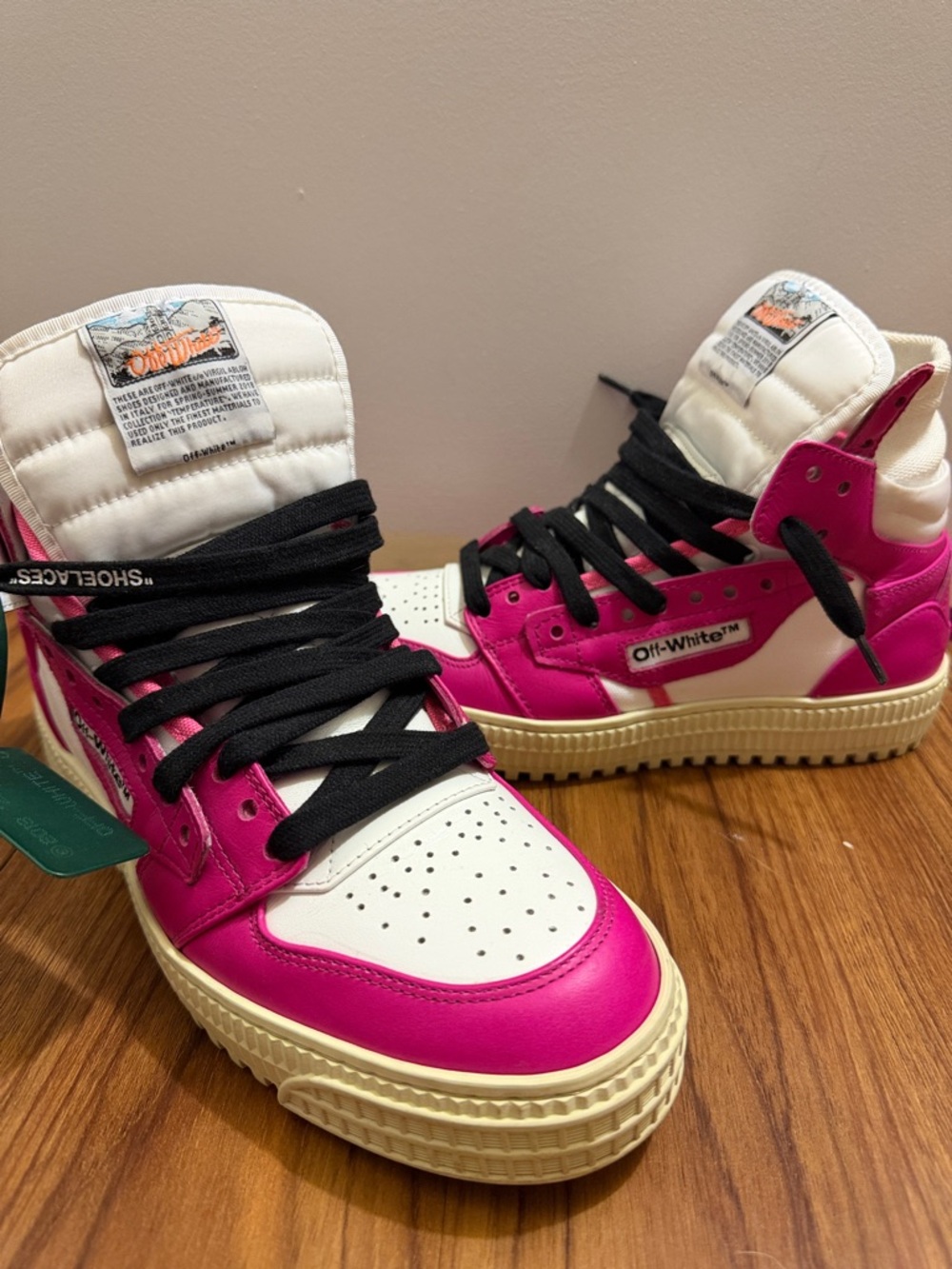 Off-White High-Top Sneakers in Hot Pink and White